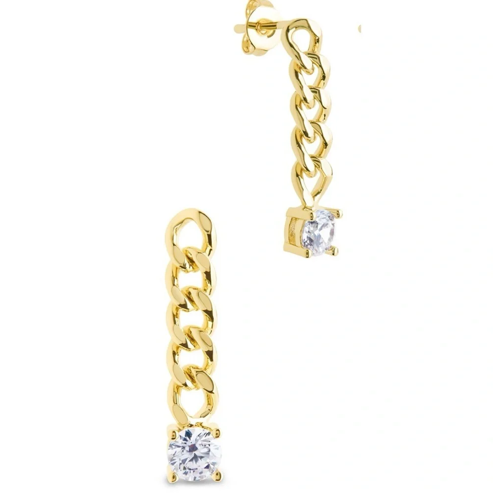 Phoebe Cubic Zirconia Chain Link Drop Earrings 14k Gold Plated